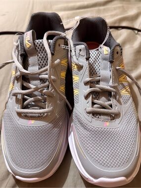 Fila Men's Light Gray Athletic Shoes with Yellow and Pink Accents